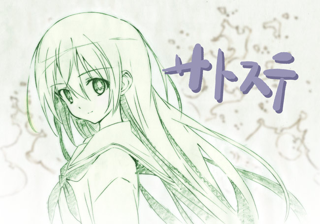 original, 1girl, female focus, green theme, monochrome, school uniform, serafuku, solo