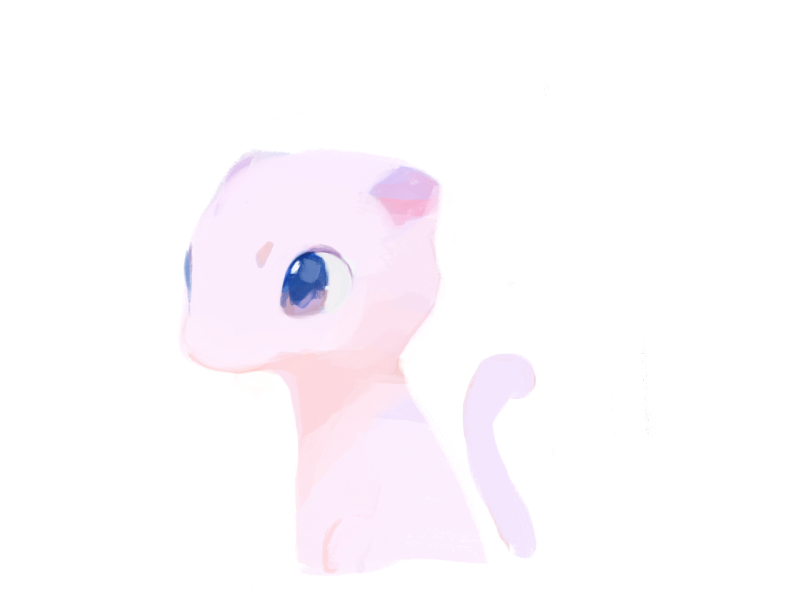 shiratsuyu mone, mew (pokemon), nintendo, pokemon, commentary request, highres, blue eyes, closed mouth, cropped torso, expressionless, gen 1 pokemon, legendary pokemon, looking ahead, mythical pokemon, no humans, pokemon (creature), purple eyes, simple background, solo, white background