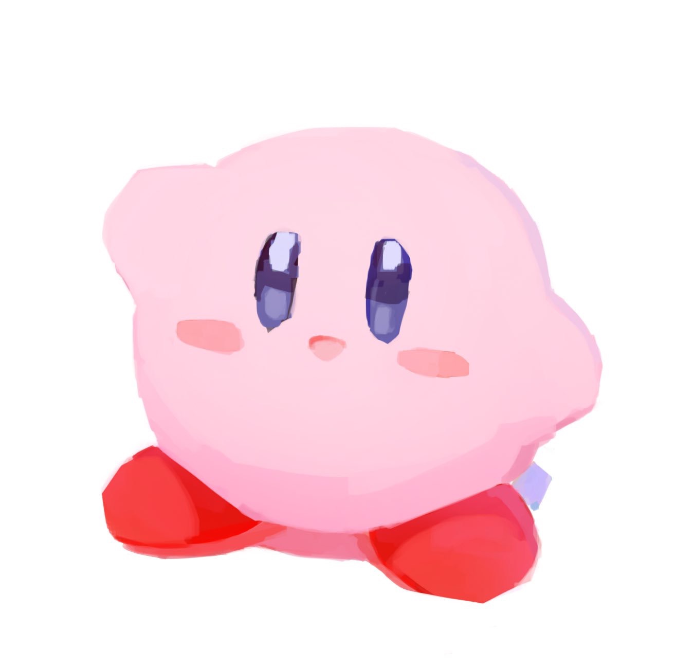 shiratsuyu mone, kirby, kirby (series), nintendo, commentary, highres, symbol-only commentary, blue eyes, blush stickers, bright pupils, full body, looking at viewer, no humans, open mouth, simple background, solo, white background, white pupils