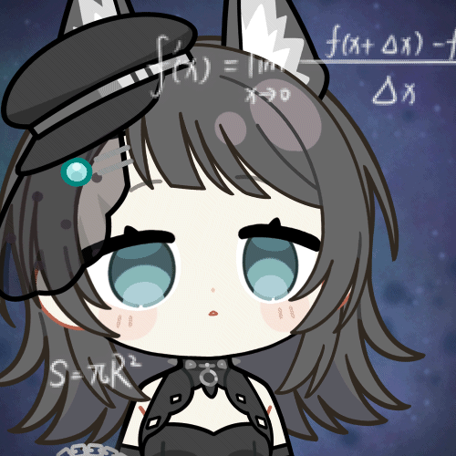 chunye haruya, yahata umiri, yahata umiri (moonlight executioner), arknights, bang dream!, bang dream! it's mygo!!!!!, animated, animated gif, lowres, 1girl, animal ear fluff, animal ears, black hair, blue background, blue eyes, blush stickers, chibi, chibi only, confused, dot nose, empty eyes, kemonomimi mode, math, math lady (meme), medium hair, meme, solo, upper body, wolf ears, wolf girl
