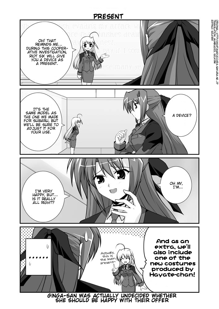 mikage takashi, ginga nakajima, reinforce zwei, lyrical nanoha, mahou shoujo lyrical nanoha, mahou shoujo lyrical nanoha strikers, hard-translated, third-party edit, translated, 00s, 2girls, ahoge, closed eyes, comic, english text, greyscale, hair ornament, military, military uniform, mini person, minigirl, monochrome, multiple girls, x hair ornament