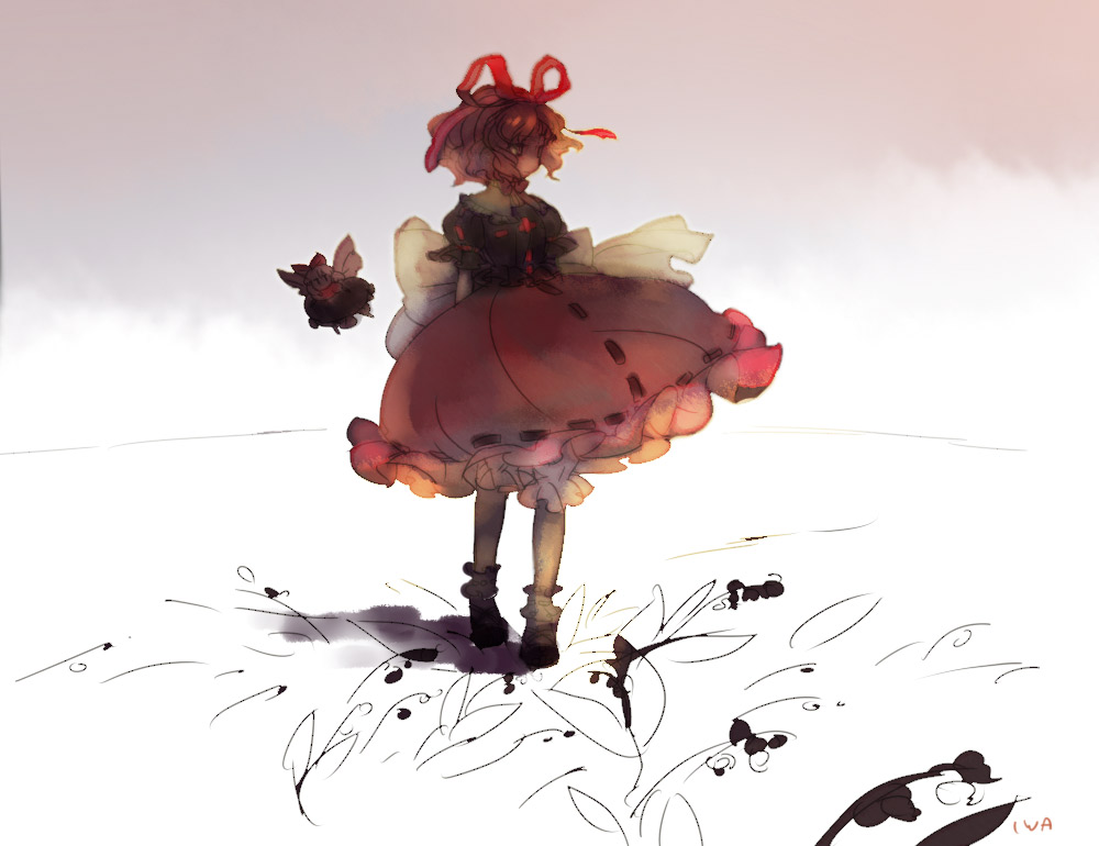 iwamoto zerogo, medicine melancholy, su-san, touhou, 1girl, blonde hair, bubble skirt, female focus, hair ribbon, ribbon, short hair, skirt, solo