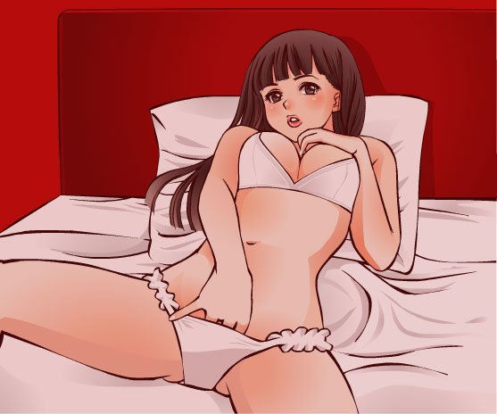 luna2, original, 1girl, bed, bra, brown eyes, brown hair, female focus, female masturbation, hand in panties, lingerie, long hair, lying, masturbation, panties, solo, underwear, underwear only, white panties