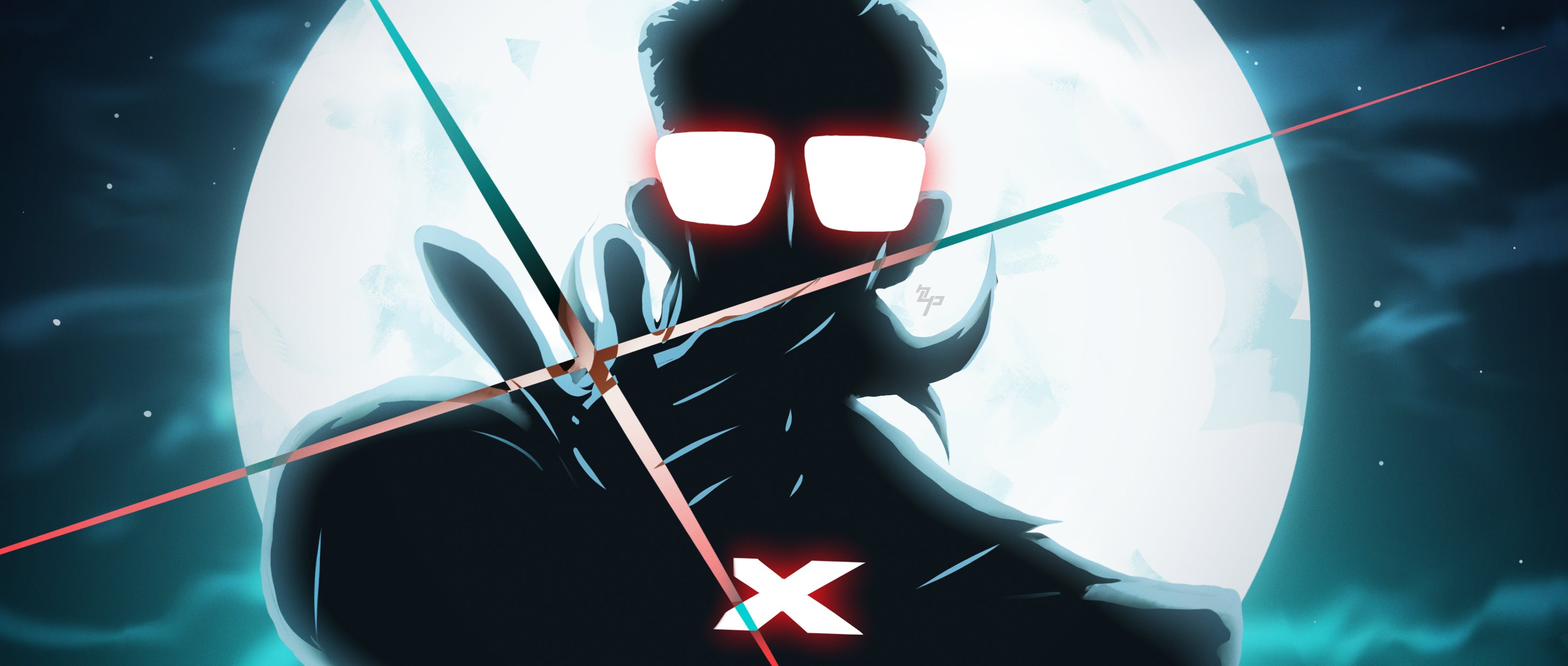 drzetch, x (to be hero x), to be hero, to be hero x, absurdres, highres, 1boy, color contrast, dark, facing viewer, glowing, hair slicked back, inverted colors, male focus, moon behind head, mullet, night, no eyes, portrait, revealing layer, sky, snapping fingers, solo, star (sky), starry sky, sunglasses, x (symbol)