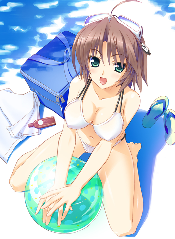tagme, bikini, brown hair, green eyes, open mouth, solo, swimsuit, white bikini