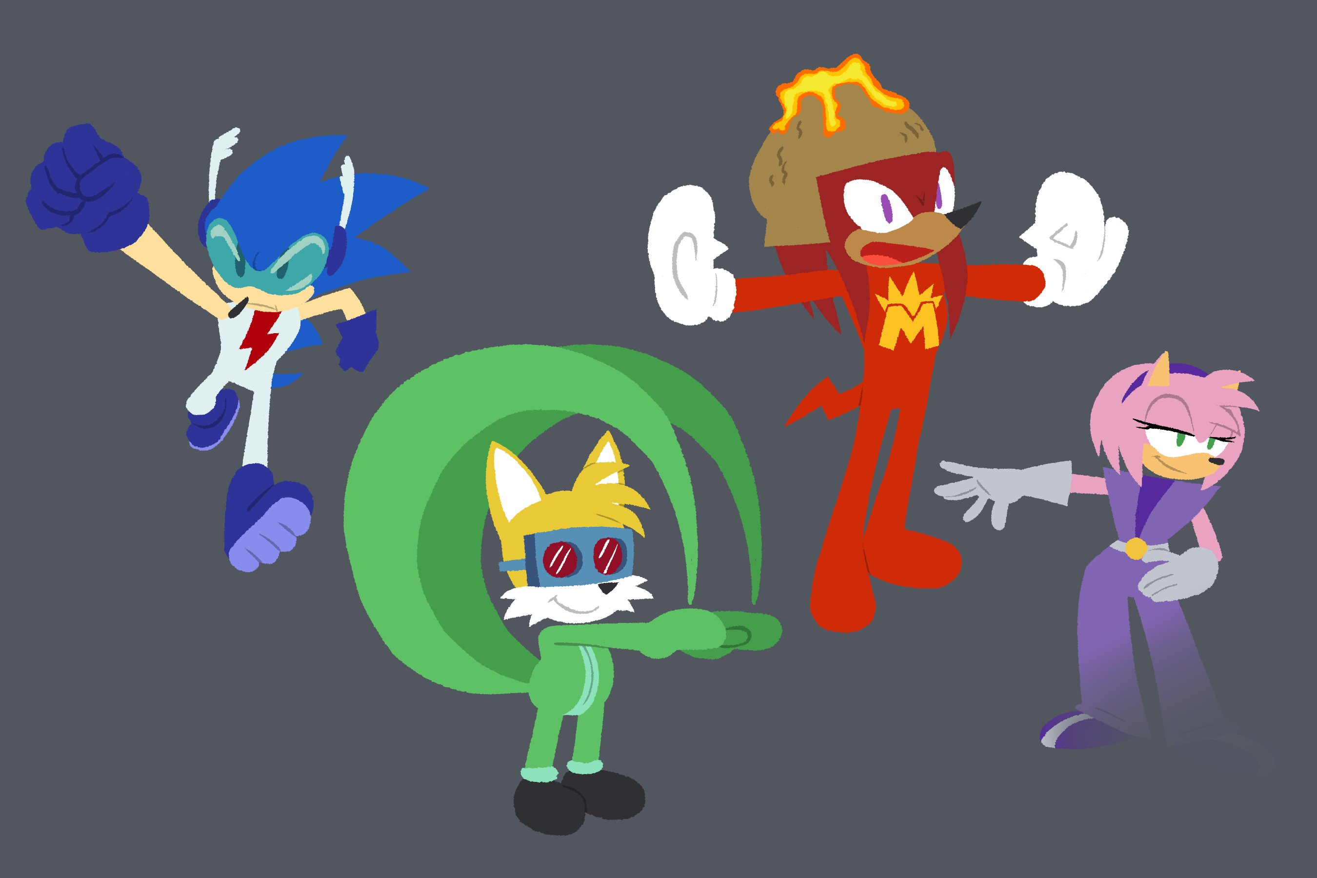 captainmolasses, amy rose, knuckles the echidna, sonic the hedgehog, tails (sonic), nickelodeon, sega, sonic (series), spongebob squarepants (series), cosplay, echidna (animal), elastic, elasticity, fox, hedgehog, helmet, invisible, lava, mask, running, superhero costume