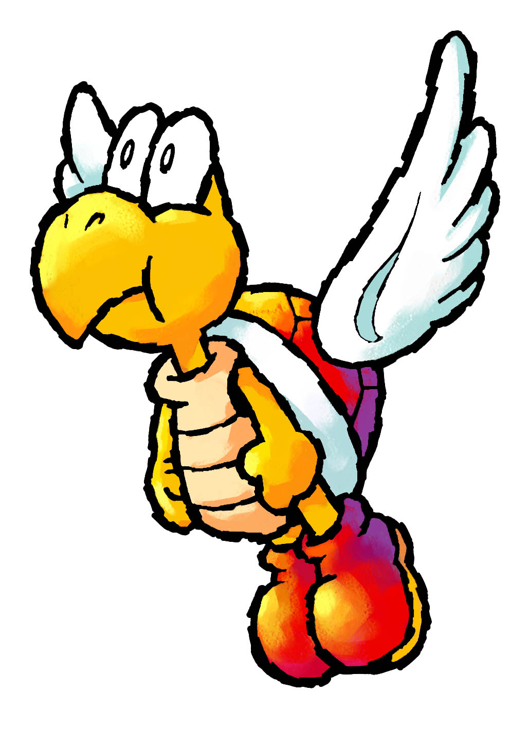 koopa paratroopa, mario (series), nintendo, yoshi's island ds, highres, official art, third-party source, 1boy, boots, feathered wings, male focus, red boots, red shell (mario), simple background, solo, white background, white wings, wings