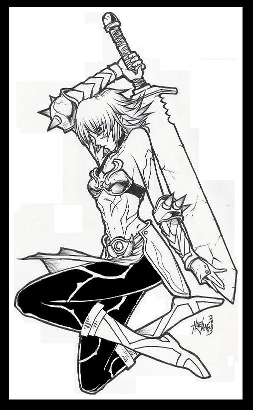 black rose (.hack//), .hack//, .hack//games, bandai, cyber connect 2, non-web source, armor, bare shoulders, bra, closed eyes, fingerless gloves, gauntlets, gloves, greyscale, lingerie, monochrome, pantyhose, sandals, short hair, solo, sword, underwear, weapon