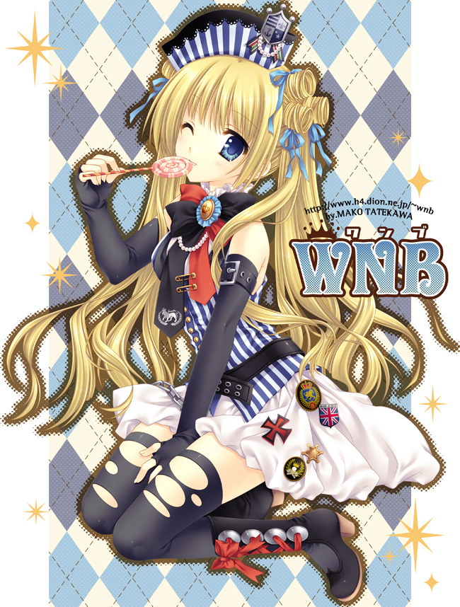 wnb mark, original, candy, elbow gloves, food, gloves, lollipop, solo, swirl lollipop, thighhighs