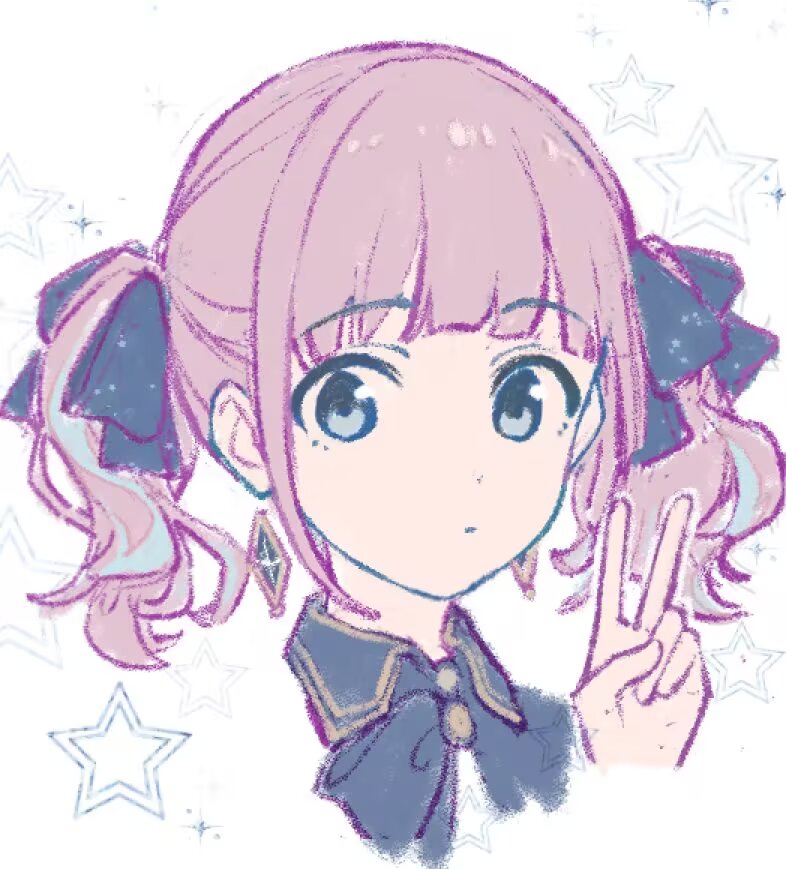 yamabukiyuki, hina (girls band cry), girls band cry, commentary, 1girl, closed mouth, grey eyes, pink hair, portrait, short hair, short twintails, solo, twintails, v, white background