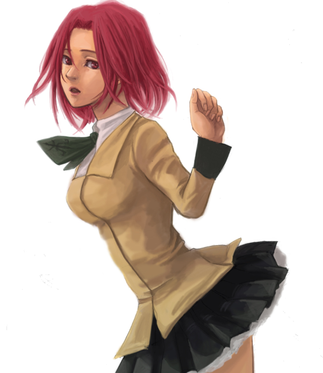 haruki teiuno, kouzuki kallen, code geass, 00s, alternate eye color, red eyes, red hair, school uniform, serafuku, short hair, solo