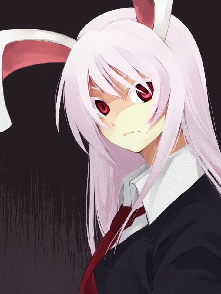 hijiri (resetter), hiz (pixiv), reisen udongein inaba, touhou, bad id, bad pixiv id, 1girl, animal ears, colored eyelashes, eyelashes, female focus, long hair, necktie, pink hair, portrait, purple hair, rabbit ears, red necktie, solo
