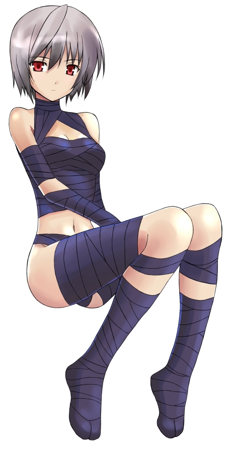 puranaria, azel iblis, night wizard, silver hair, bad id, bad pixiv id, 00s, bandages, midriff, red eyes, short hair, solo