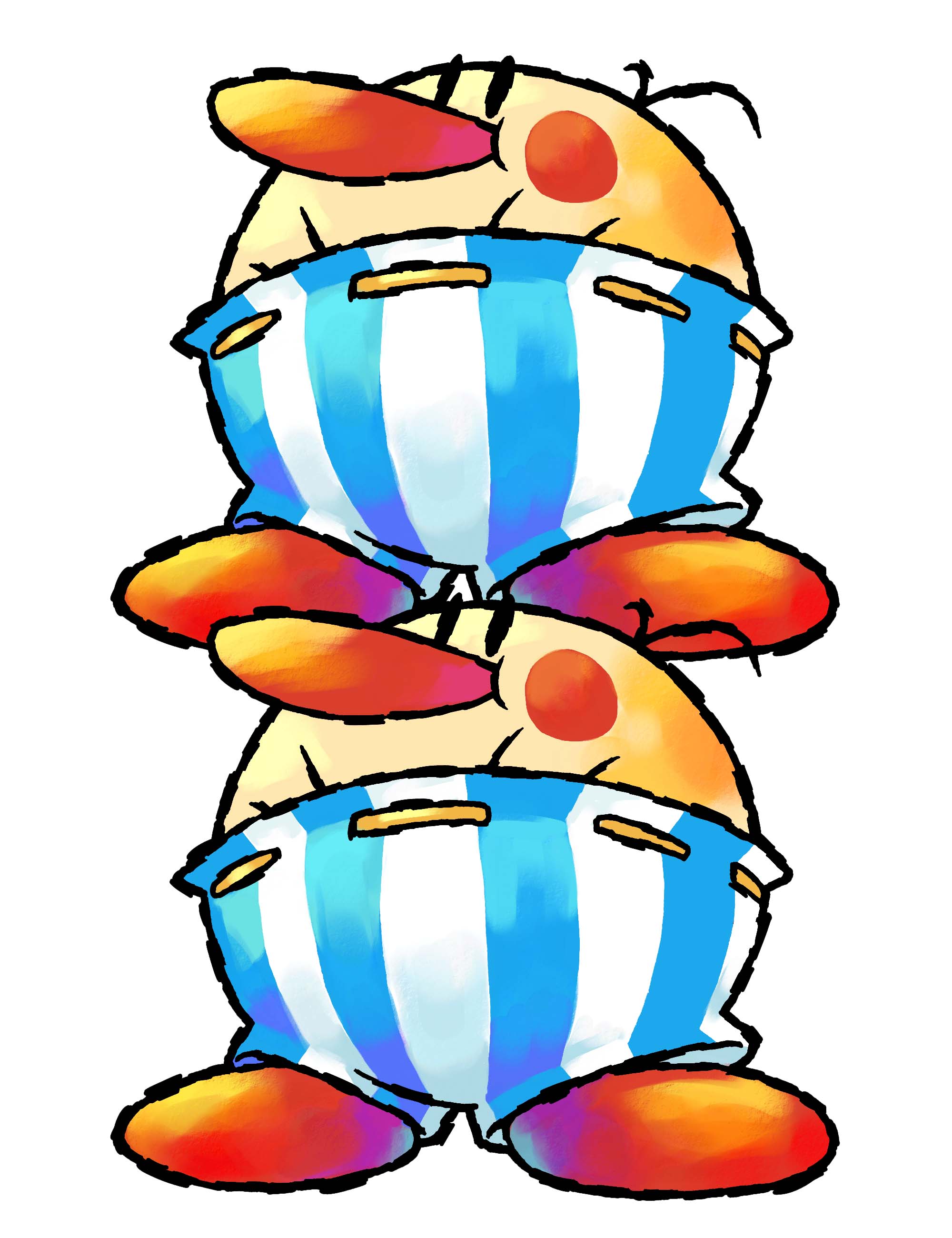 burt (yoshi's island), mario (series), nintendo, yoshi's island ds, absurdres, highres, official art, third-party source, blue pants, blush stickers, nakagawa yasuhisa, pants, simple background, striped clothes, striped pants, two-tone pants, white background, white pants