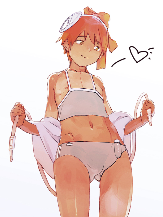 mogg, nekomusume, gegege no kitarou, toei company, 1girl, bikini, fang, female focus, flat chest, hip bones, loli, short hair, solo, sports bikini, swimsuit, white bikini