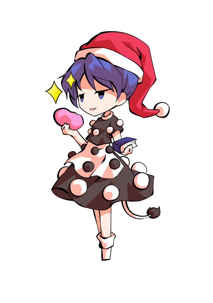dairi, doremy sweet, touhou, commentary request, large variant set, variant set, 1girl, black shirt, black skirt, blue hair, book, chibi, chibi only, dream soul, full body, hat, holding, holding book, nightcap, shirt, short hair, short sleeves, skirt, socks, solo, tachi-e, tail, transparent background, white socks