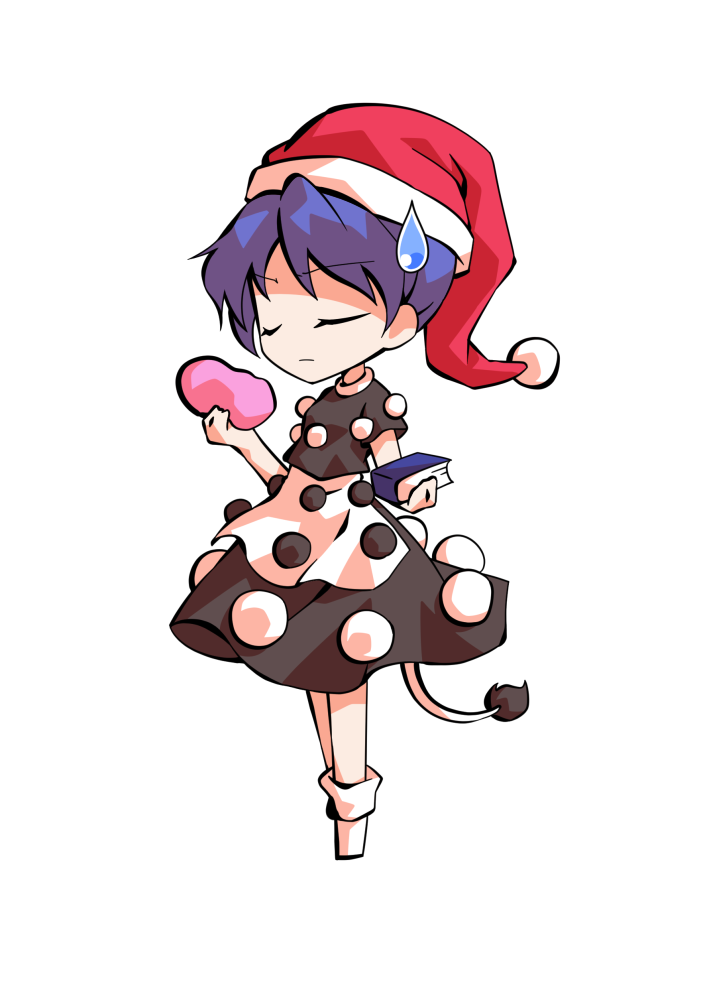 dairi, doremy sweet, touhou, commentary request, large variant set, variant set, 1girl, black shirt, black skirt, blue hair, book, chibi, chibi only, dream soul, full body, hat, holding, holding book, nightcap, shirt, short hair, short sleeves, skirt, socks, solo, tachi-e, tail, transparent background, white socks