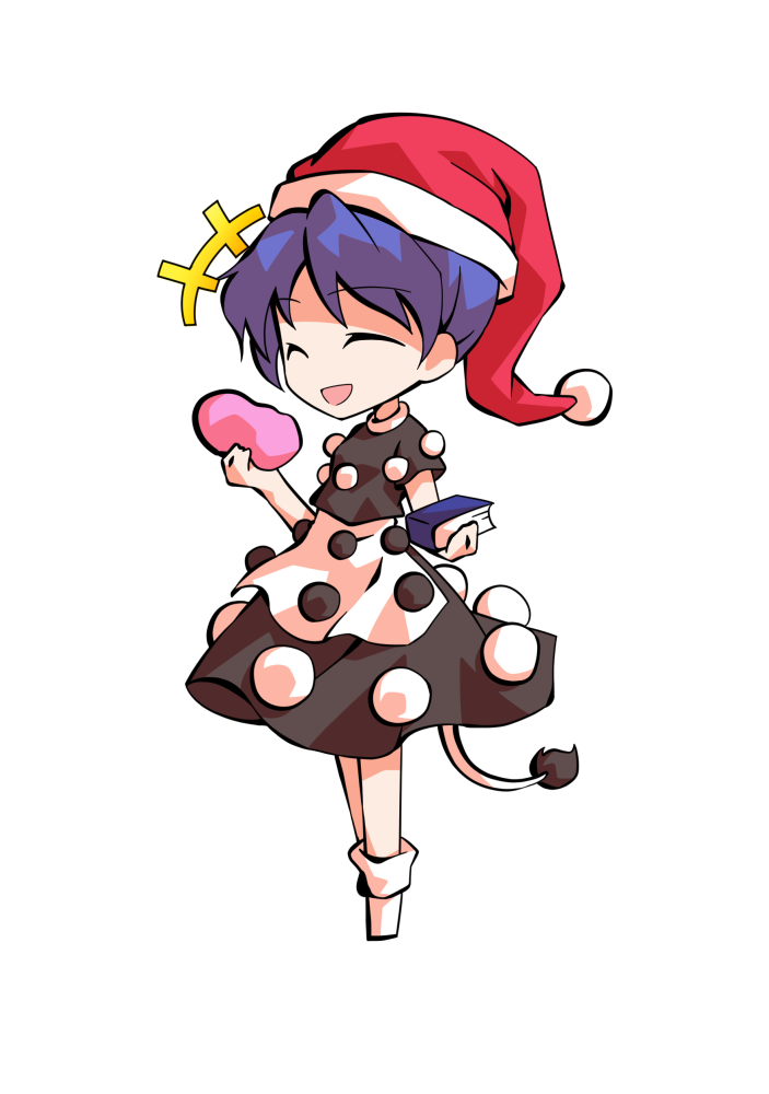 dairi, doremy sweet, touhou, commentary request, large variant set, variant set, 1girl, black shirt, black skirt, blue hair, book, chibi, chibi only, dream soul, full body, hat, holding, holding book, nightcap, shirt, short hair, short sleeves, skirt, socks, solo, tachi-e, tail, transparent background, white socks