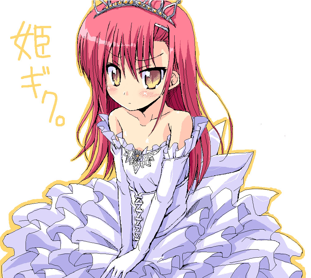 katsura hinagiku, hayate no gotoku!, 00s, bare shoulders, bride, crown, dress, hat, oekaki, pink hair, solo, strapless, strapless dress, wedding dress