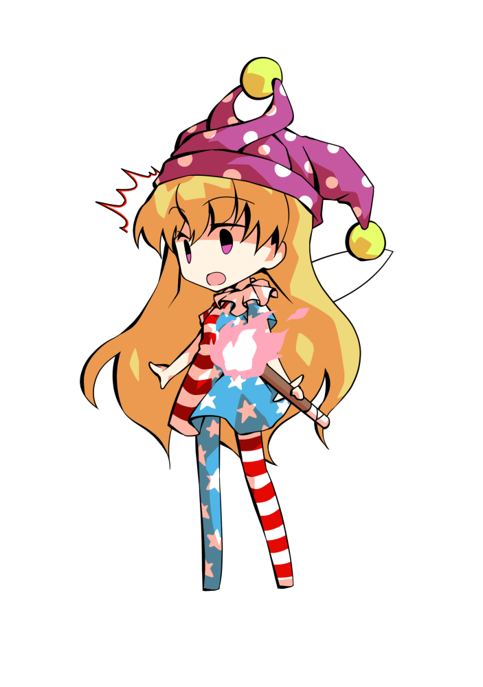 dairi, clownpiece, touhou, commentary request, large variant set, variant set, 1girl, american flag, american flag dress, american flag legwear, american flag print, blonde hair, chibi, chibi only, fairy wings, flag print, full body, hat, holding, holding torch, jester cap, long hair, no shoes, pantyhose, polka dot headwear, purple hat, short sleeves, simple background, solo, tachi-e, torch, transparent background, wings