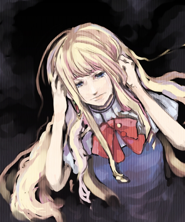 sheryl nome, macross, macross frontier, 00s, blonde hair, blue eyes, long hair, solo, tears