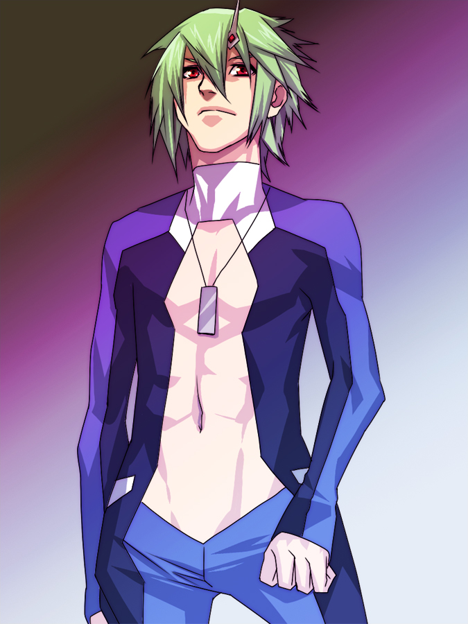 makuro, brera sterne, macross, macross frontier, 00s, green hair, male focus, red eyes, short hair, solo