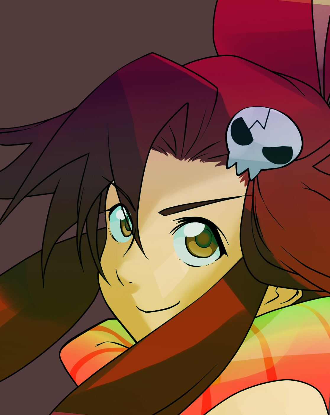 pu-chin, yoko littner, tengen toppa gurren lagann, bad id, bad pixiv id, highres, 00s, brown eyes, close-up, portrait, red hair, scarf, smile, solo