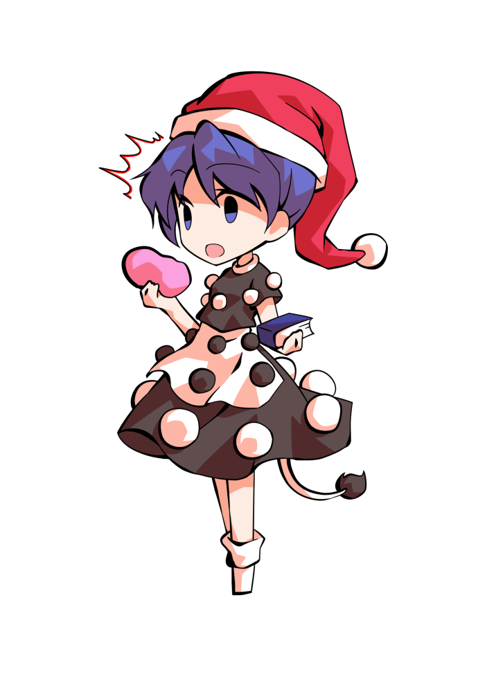dairi, doremy sweet, touhou, commentary request, large variant set, variant set, 1girl, black shirt, black skirt, blue hair, book, chibi, chibi only, dream soul, full body, hat, holding, holding book, nightcap, shirt, short hair, short sleeves, skirt, socks, solo, tachi-e, tail, transparent background, white socks