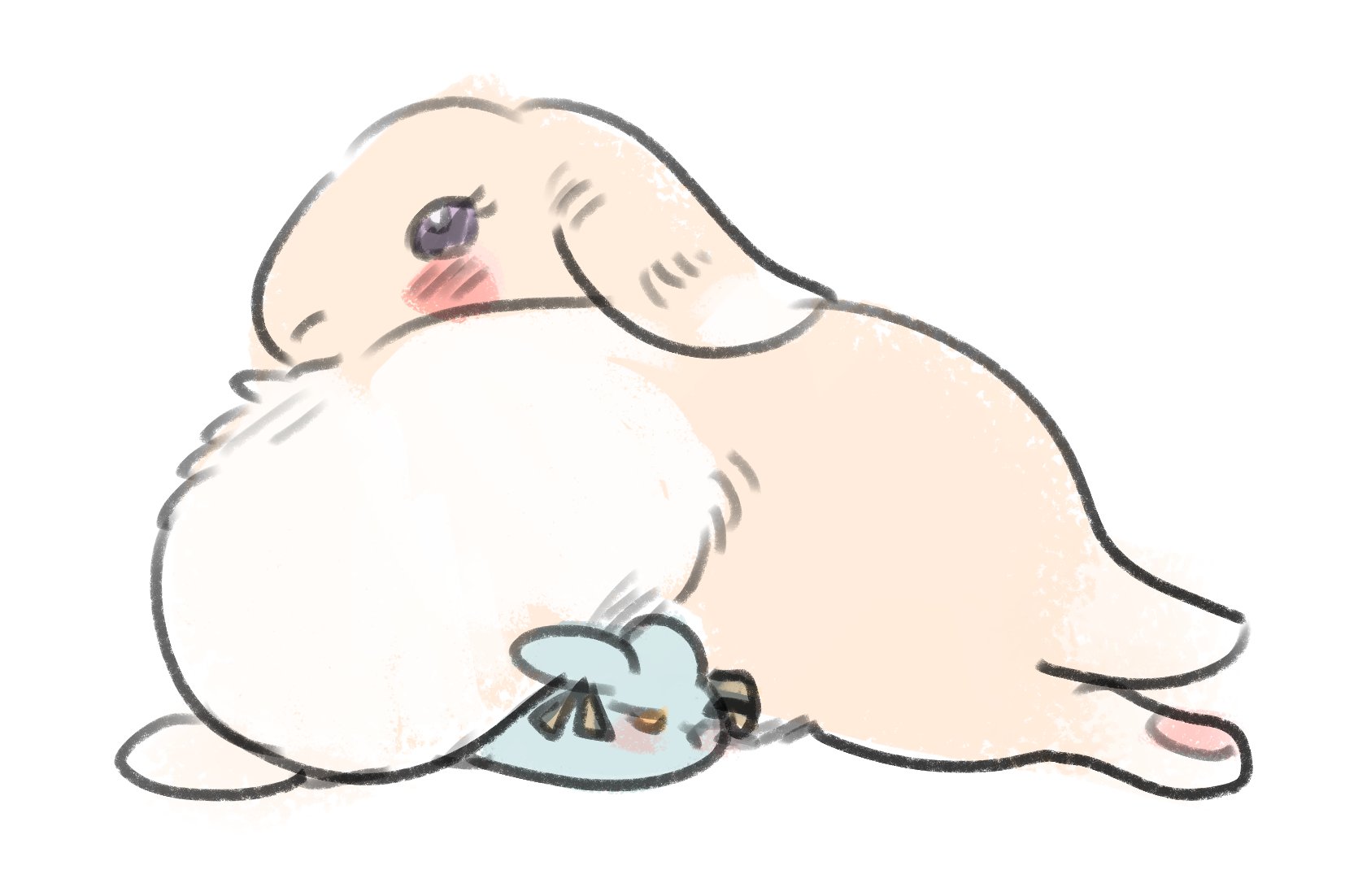 milfcookiesimp, misumi uika, togawa sakiko, bang dream!, bang dream! it's mygo!!!!!, highres, :t, animal focus, animalization, blue fur, blush, floppy ears, full body, pout, purple eyes, rabbit, simple background, size difference, white background, yellow eyes