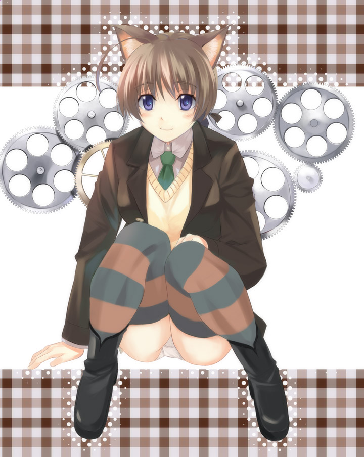 kabocha, kabocha (monkey4), lynette bishop, strike witches, world witches series, 00s, 1girl, animal ears, female focus, solo, striped clothes, striped thighhighs, thighhighs