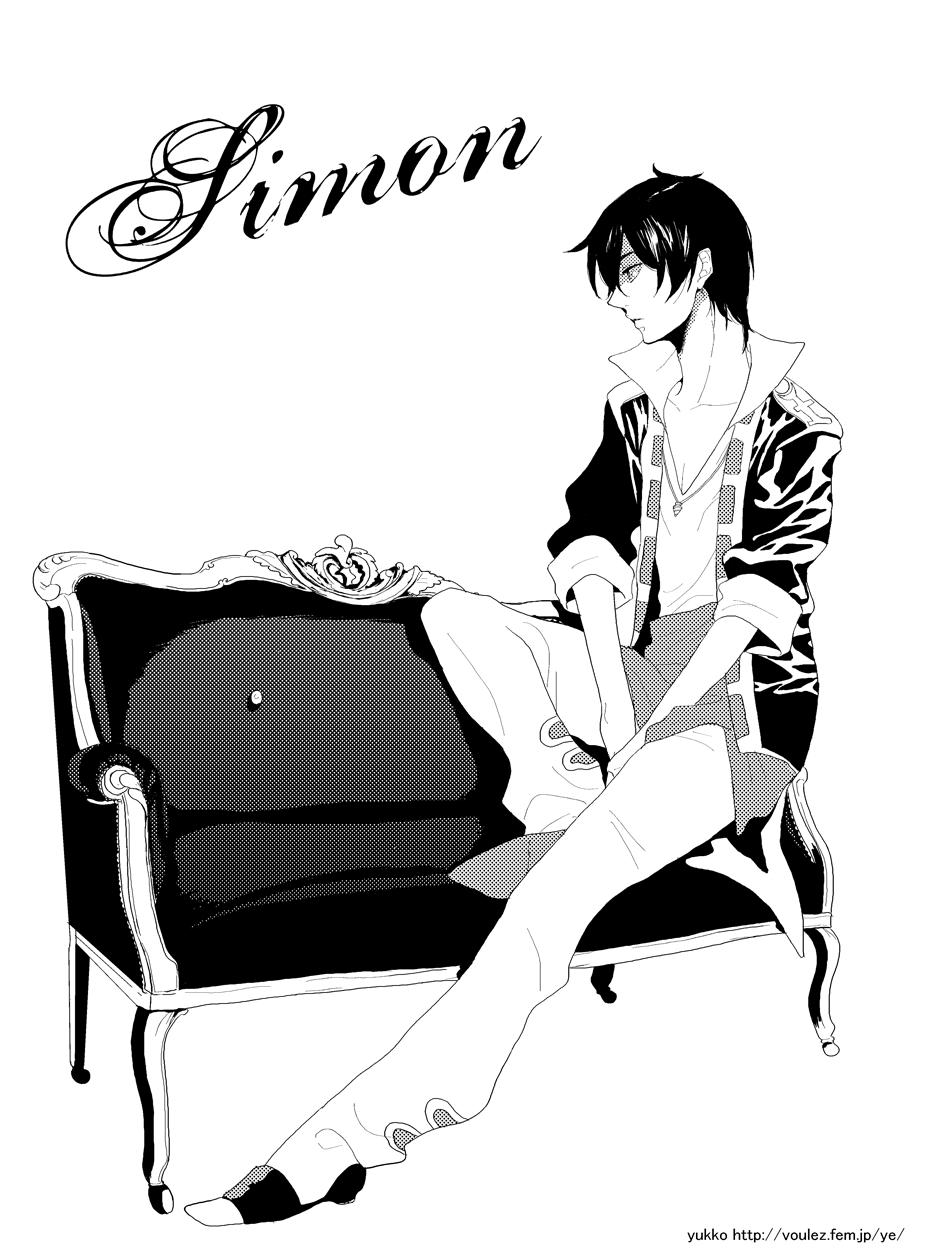 belluch, konnyakuyukko, simon (ttgl), tengen toppa gurren lagann, bad id, bad pixiv id, highres, 00s, 1boy, full body, greyscale, male focus, monochrome, simple background, solo, white background