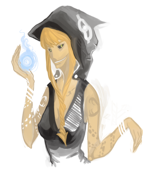 medusa gorgon, soul eater, 00s, 1girl, blonde hair, bracelet, female focus, hood, hoodie, jewelry, monster girl, solo, soul, tattoo, transparent background, white background, witch, yellow eyes