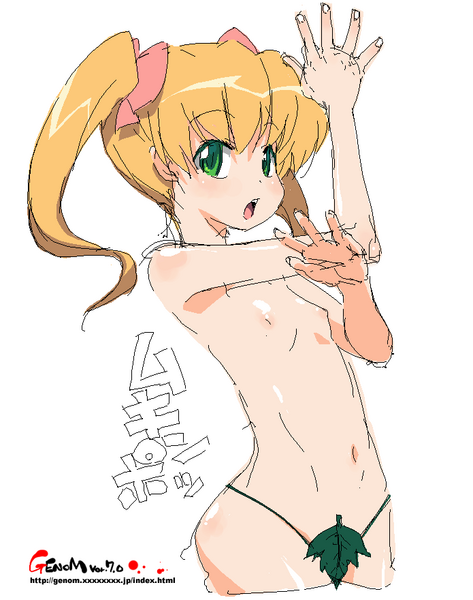 onija tarou, resized, blonde hair, flat chest, green eyes, leaf, loli, oekaki, pixiv thumbnail, twintails