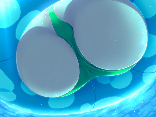 kadoi aya, wakai misaki, kakyuusei (series), kakyuusei 2, game cg, non-web source, 1girl, ass, ass focus, bikini, close-up, female focus, from below, green bikini, huge ass, innertube, solo, swim ring, swimsuit, underwater, water