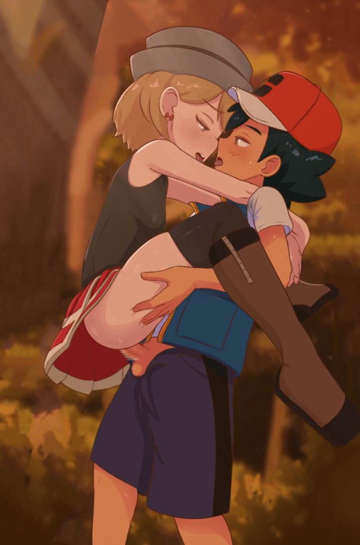 dagger (artist), greatm8, ash ketchum, serena (pokemon), pokemon, pokemon (anime), pokemon journeys, animated, animated gif, third-party edit, 1boy, 1girl, ass, bare shoulders, black hair, black thighhighs, blush, boots, brown boots, brown hair, censored, clothed sex, erection, face-to-face, grey hat, hat, hetero, mosaic censoring, no panties, open mouth, outdoors, penis, red hat, sex, shorts, skirt, standing, standing sex, suspended congress, sweat, testicles, thighhighs, tree, vaginal