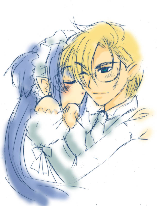 sakasaka, klan klein, mikhail buran, macross, macross frontier, 00s, 1boy, 1girl, blue hair, child, dress, glasses, good end, wedding dress