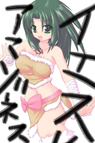 iinchou (seto no hanayome), seto no hanayome, 00s, green eyes, green hair, midriff, ribbon, solo