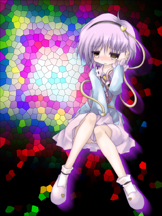 izumi yukiru, komeiji satori, touhou, 1girl, female focus, purple hair, short hair, solo, third eye