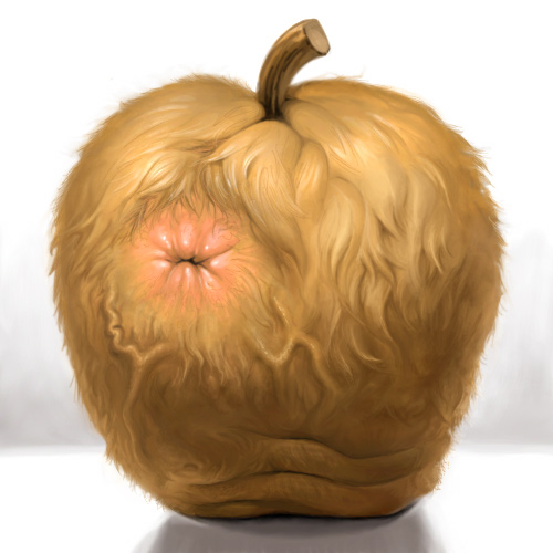 toron, bad id, bad pixiv id, lowres, anus, apple, bad food, brown hair, food, food focus, fruit, no humans, objectification, veins, what