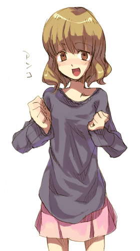 tokosumi aiko, bokurano, lowres, blonde hair, blush, brown eyes, skirt, solo