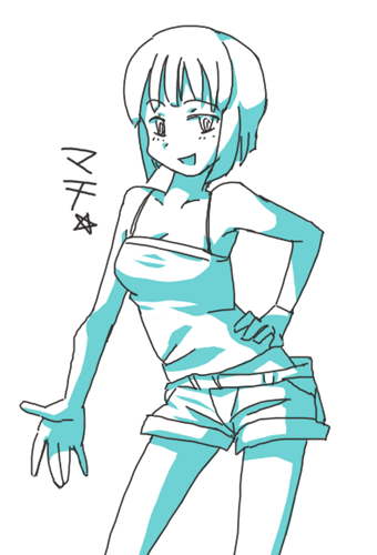 machi youko, bokurano, lowres, tagme, short hair, shorts, smile, solo