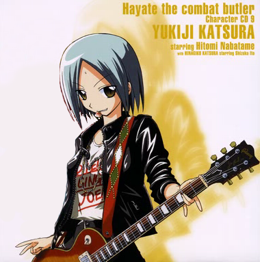 katsura yukiji, hayate no gotoku!, lowres, 00s, 1boy, album cover, blue hair, cover, guitar, instrument, jacket, male focus, plectrum, solo
