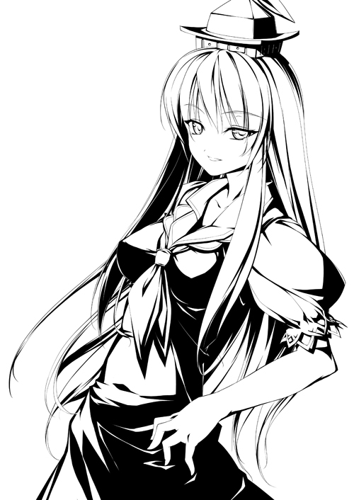 rokuwata tomoe, kamishirasawa keine, touhou, 1girl, female focus, greyscale, monochrome, solo