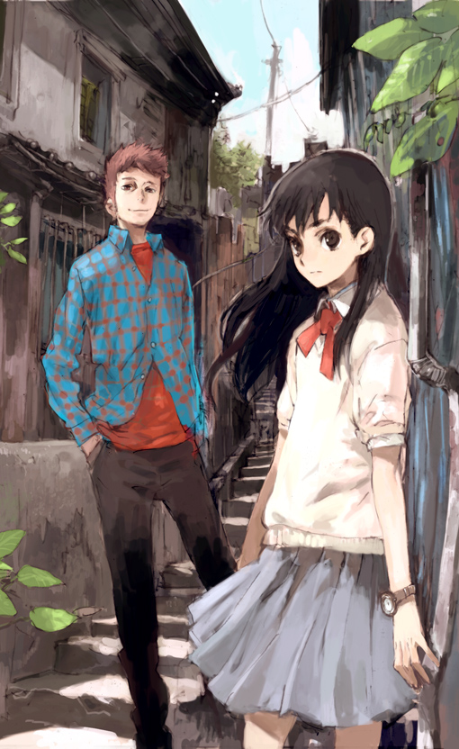 toi8, original, alley, school uniform, serafuku, stairs