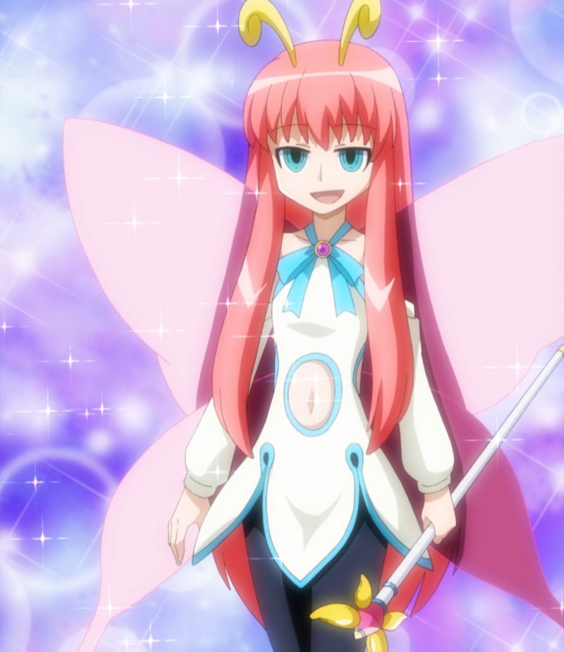hiratsuka raichou, kyouran kazoku nikki, anime screenshot, stitched, third-party edit, 00s, blue eyes, butterfly wings, fairy wings, insect wings, long hair, navel, pantyhose, pink hair, solo, wings
