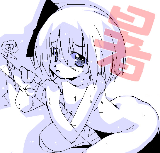 konpaku youmu, touhou, tagme, 1girl, female focus, monochrome, nude, solo, spot color, white background