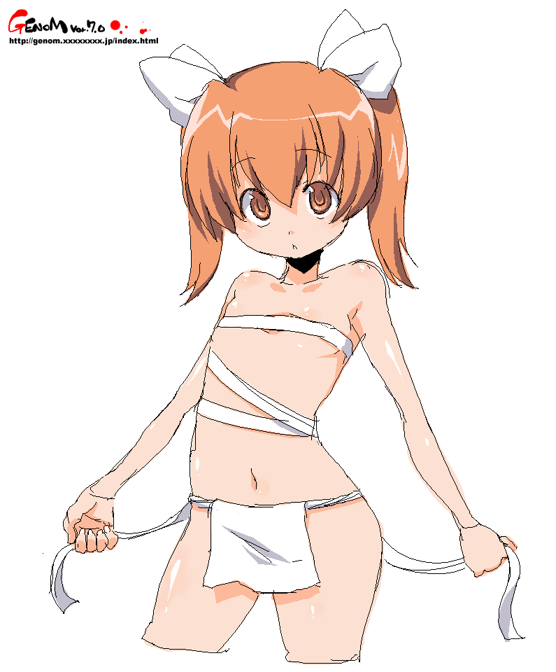 onija tarou, original, 1girl, female focus, flat chest, fundoshi, japanese clothes, oekaki, simple background, solo, twintails, white background