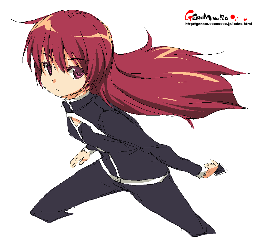 onija tarou, tagme, oekaki, pink eyes, pink hair, red hair, solo