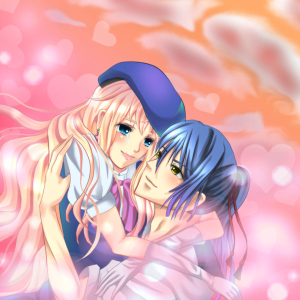 saotome alto, sheryl nome, macross, macross frontier, 00s, 1boy, 1girl, blonde hair, blue eyes, blue hair, couple, earrings, hetero, hug, jewelry, long hair, tears