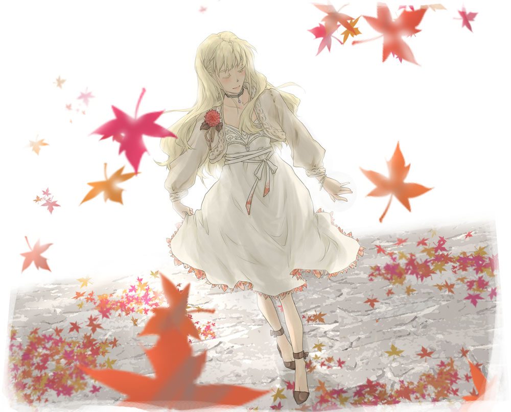 sheryl nome, macross, macross frontier, 00s, blonde hair, flower, leaf, long hair, solo